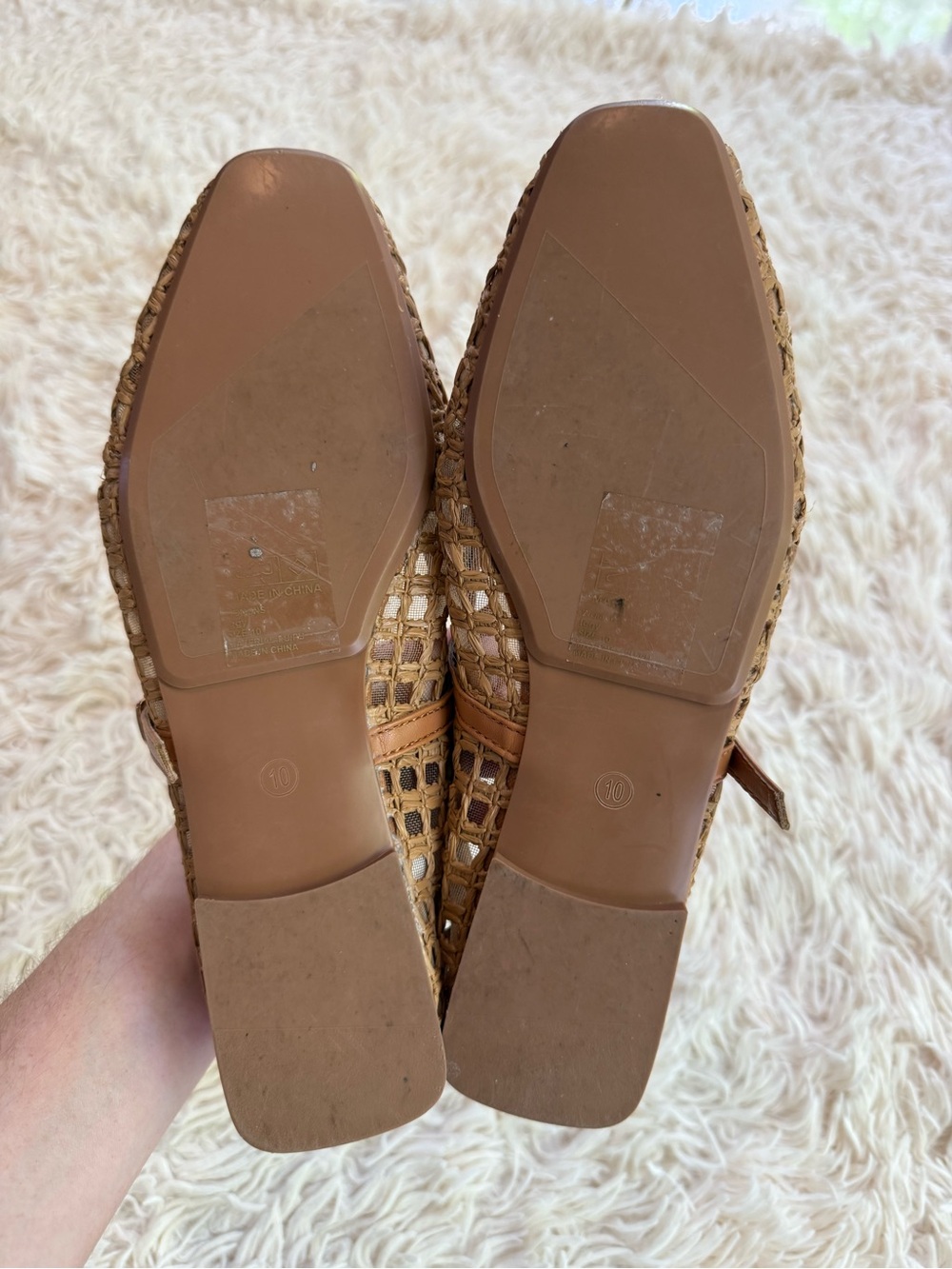 Tillus Woven Mesh Mary Jane Flats Brown Square Toe Shoes Women’s Size 10 - Picture 6 of 8